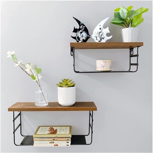 Wall Decor 2 Tier Wall Mounted Shelf Set Of 2 Wall Floating Shelves